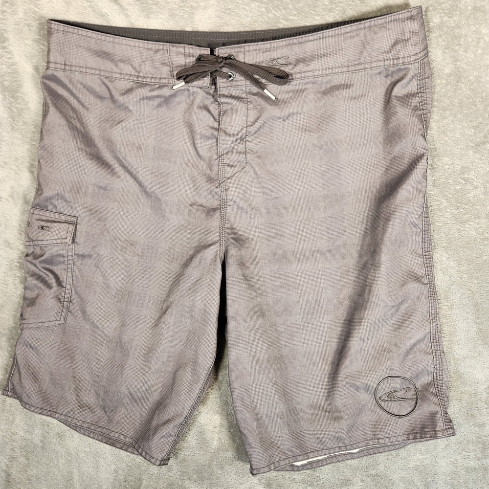 O'Neill Board Shorts Mens 38 Gray Excellent Micro Check Cargo Pocket Swim Trunks